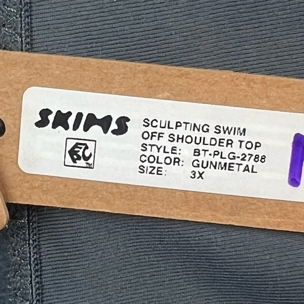 SKIMS Sculpting Swim Off Shoulder Top 3X Gunmetal NWT
